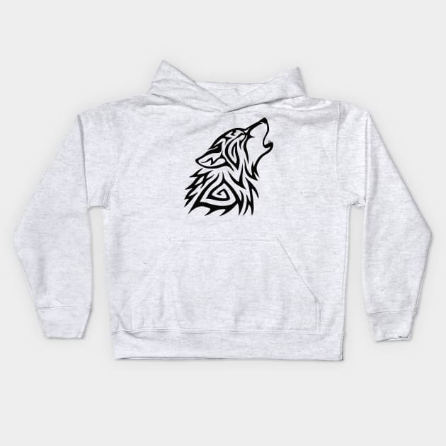 Tribal Wolf Howl Kids Hoodie by Hareguizer